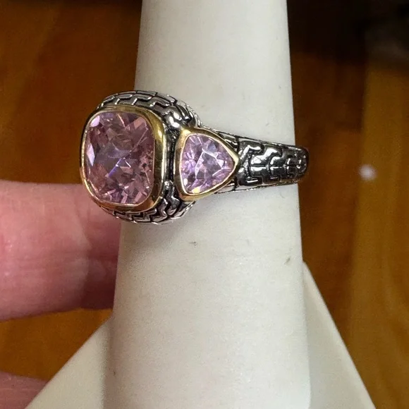 925 Cushion Checkerboard Cut Pink Morganite Ring - Picture 3 of 7
